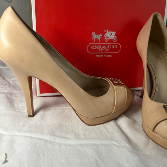 Coach Aliya Peep Toe Natural Platform Heels - Picture 2 of 6